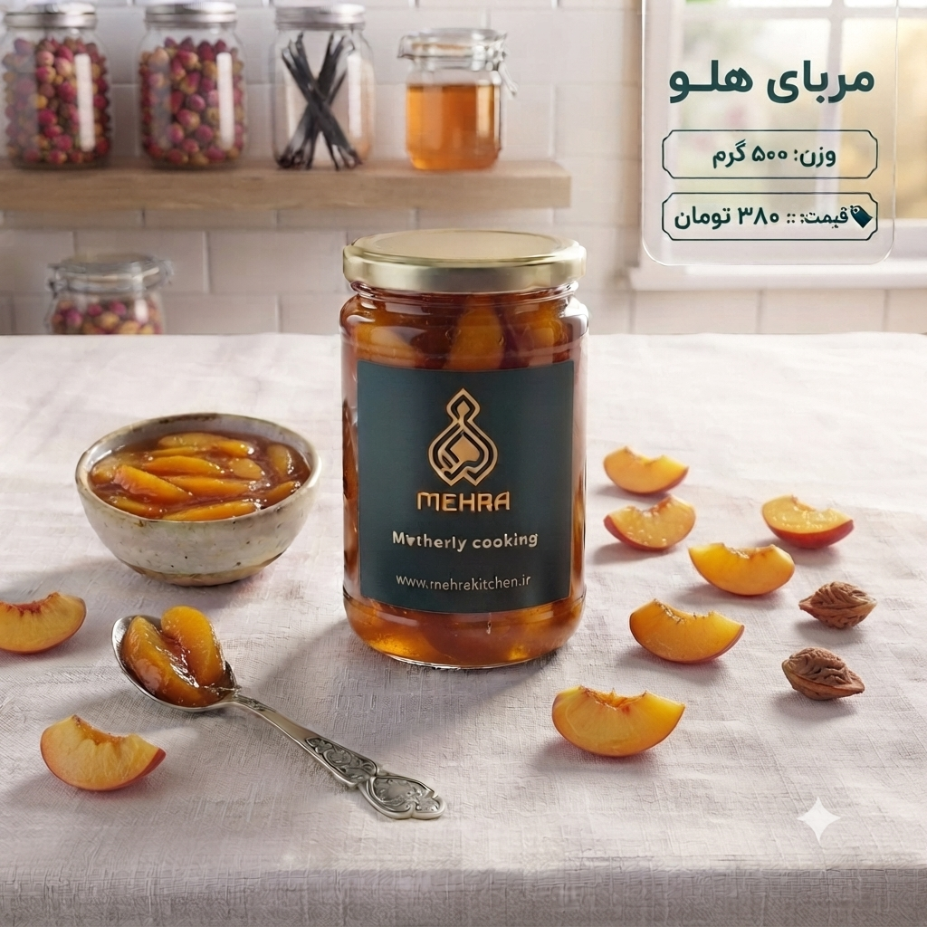 مربای هلو خانگی نیم کیلویی